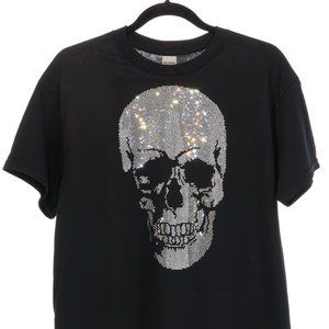 High Quality Halloween Skull Rhinestone Bling Bling Short Sleeve T-shirt